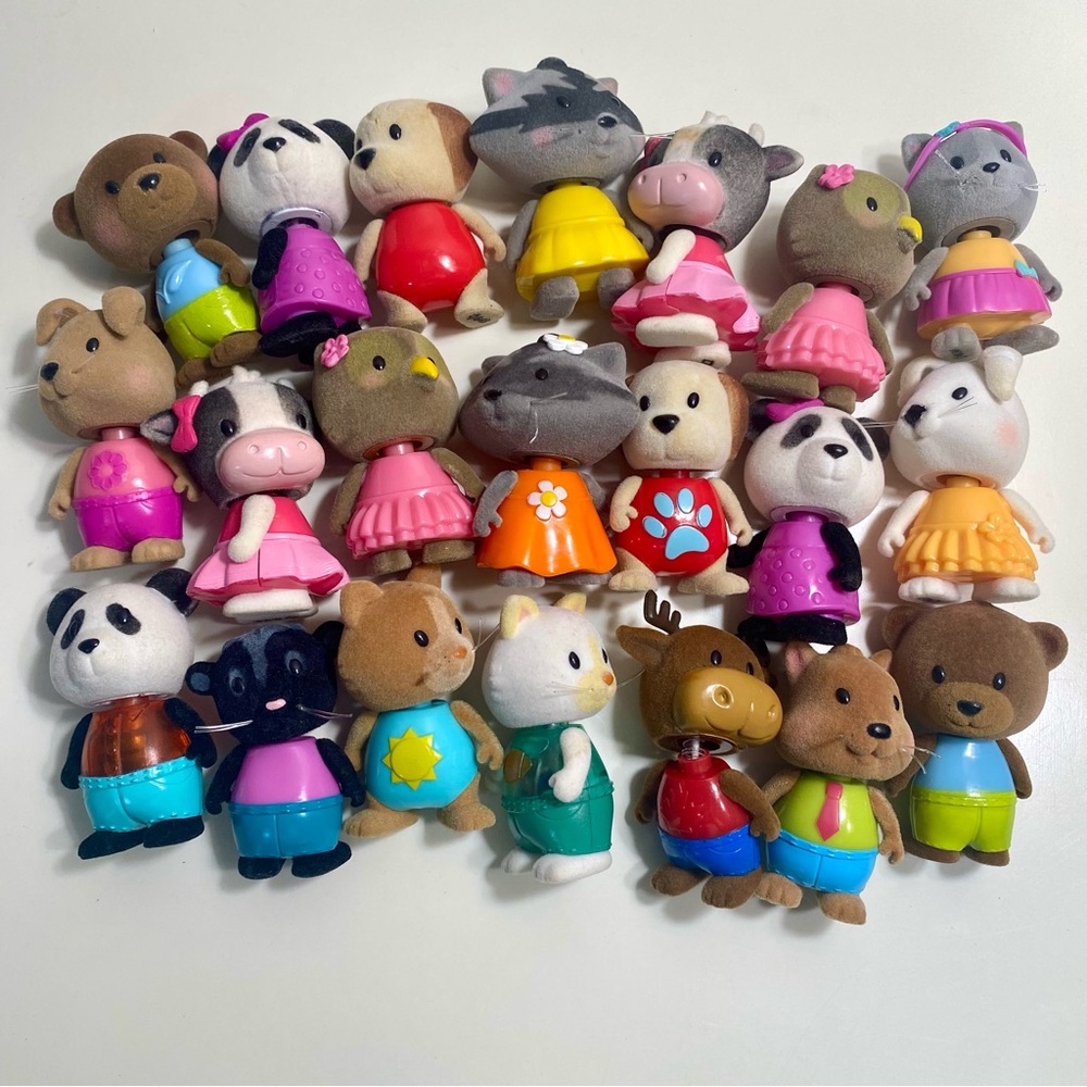 Lil Woodzeez Bobbleez Lot Of 21‎ Flocked Mini Bobble Heads Owl Cow Raccoon Panda
